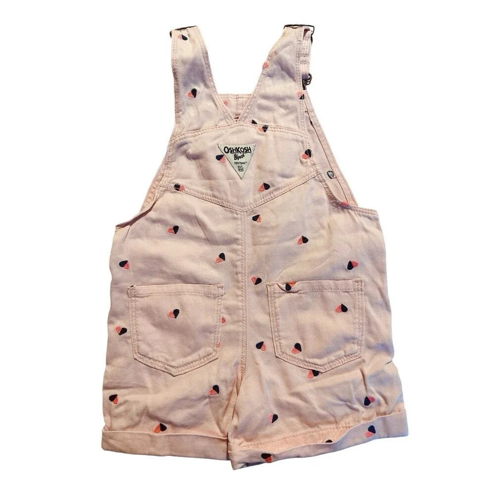 Oshkosh B'gosh Pink Shortalls Overalls Heart Pocket Vestbak Toddler Girls 2T